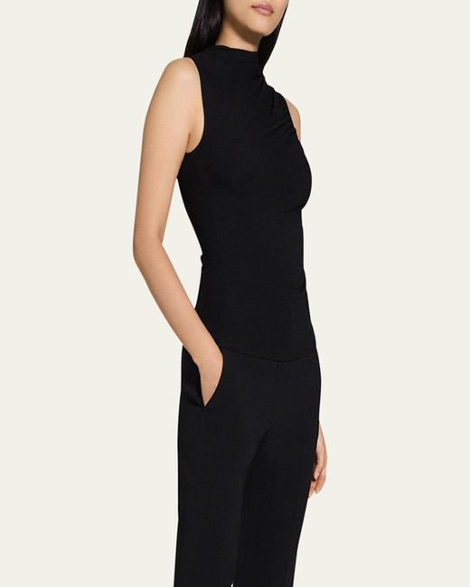 Theory Black Subtle Draped Mock-Neck Top