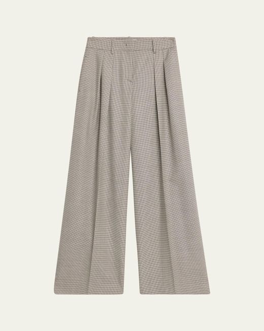 Michael Kors Gray Pleated Houndstooth Wide-Leg Slouch Trousers
