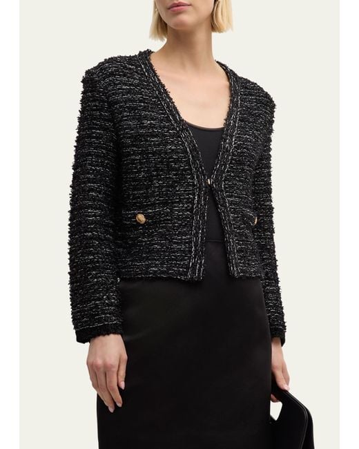 MILLY Black Cropped Boucle Tweed Jacket