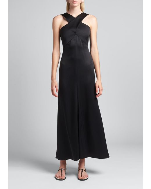 Giorgio Armani Crossover Halter Silk Gown in Black | Lyst