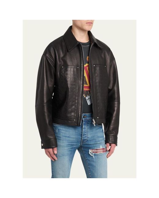 Amiri Black Ma Quad Leather Work Jacket for men