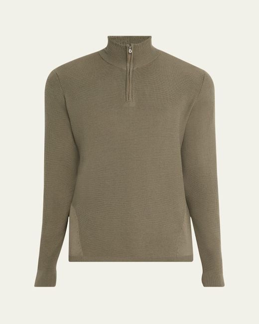 Sease Green Waffle Knit Half-Zip Pullover for men