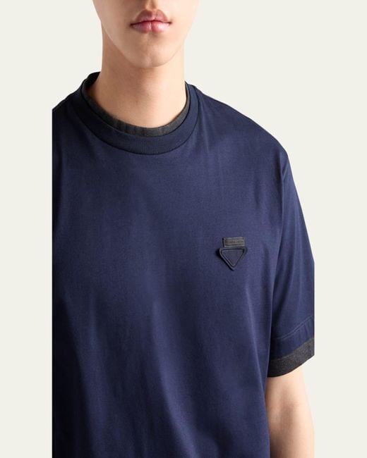 Prada Blue Divisa Layered Crewneck T-Shirt for men