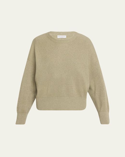 Brunello Cucinelli Natural Sparkling Cashmere Winter Vanise Crewneck Sweater