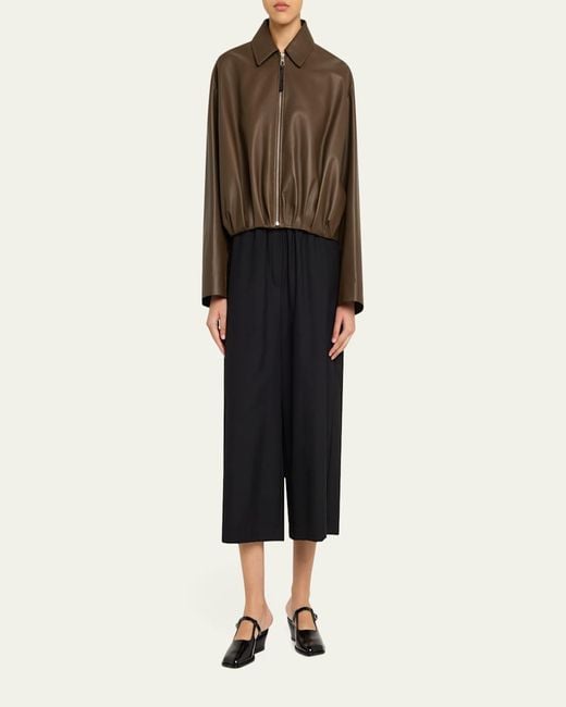 Loewe Brown Leather Draped Bomber Jacket