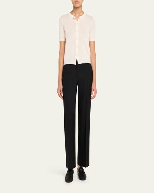 Lisa Yang Natural Charlotte Short-Sleeve Cashmere Cardigan