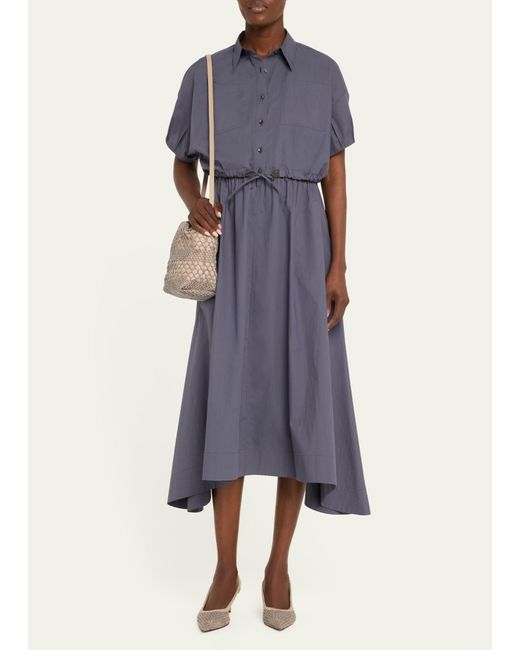 Brunello Cucinelli Purple Light-weight Shirtdress With Fitted Waist And Monili Loop Detail