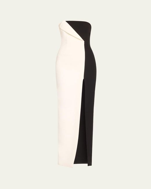 Roland Mouret Natural Two-Tone Strapless Crepe Column Gown