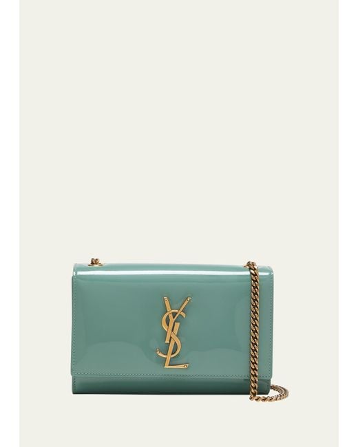 Saint Laurent Green Kate Small Ysl Crossbody Bag In Patent Leather