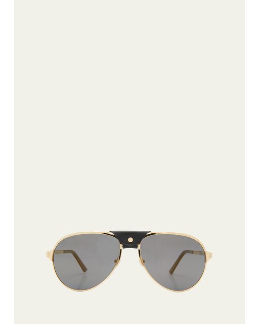 Cartier White Leather-trim Metal Aviator Sunglasses for men
