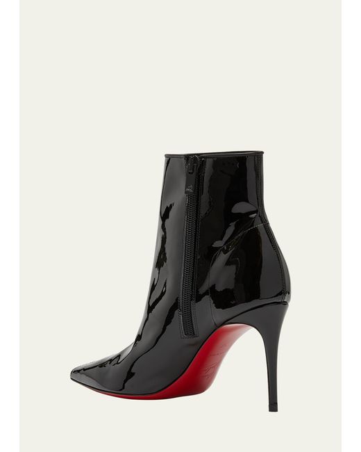 Christian Louboutin Black Kate Sporty Patent Red Sole Booties