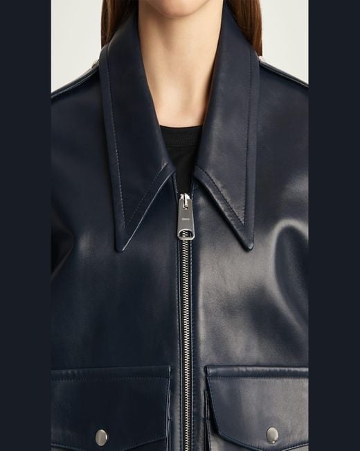 Khaite Blue Owey Leather Bomber Jacket