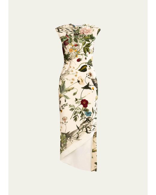 Monse White Floral Skeleton Print Asymmetric Velvet Dress
