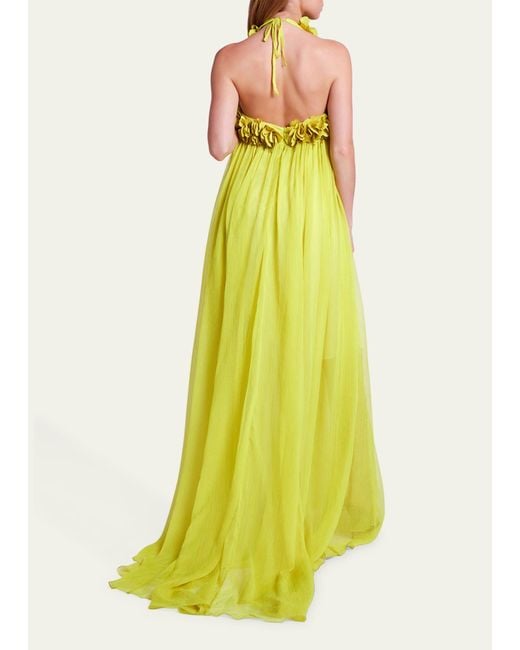 PATBO Green Hand-embroidered 3d Flower Gown