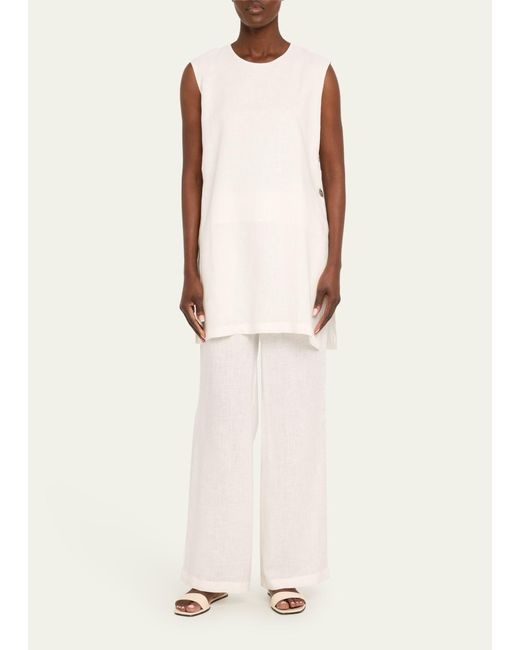 Pour Les Femmes Natural Grace Straight-leg Linen Pajama Set