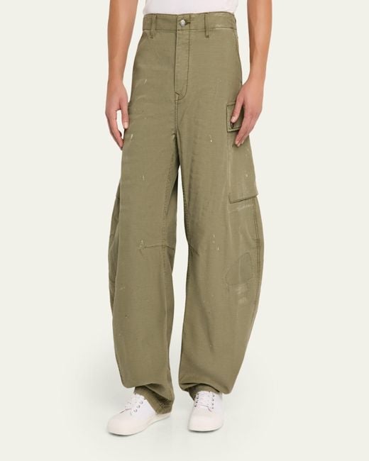 Cout de la Liberte Green Twill Barrel Leg Cargo Pants for men