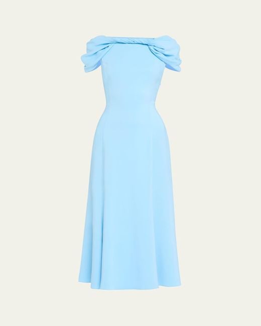 Oscar de la Renta Cap-Sleeve Twisted Cape Cocktail Dress in Blue | Lyst