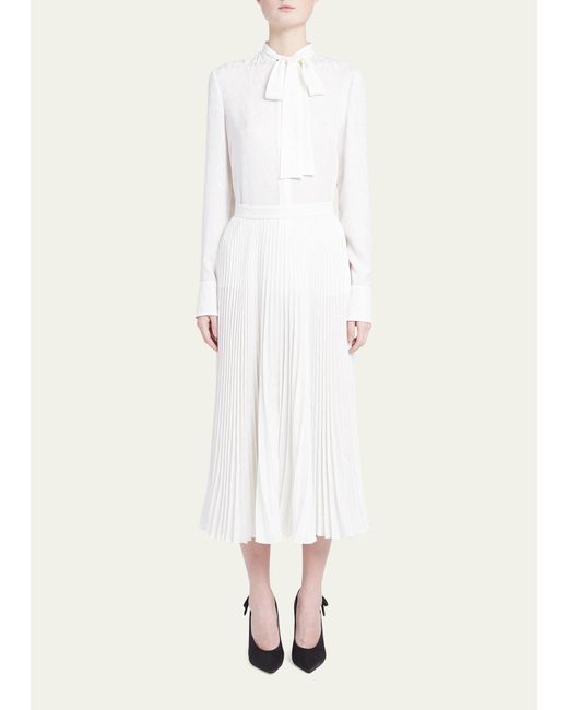 Valentino Garavani White Iconographe Silk Pleated Midi Skirt