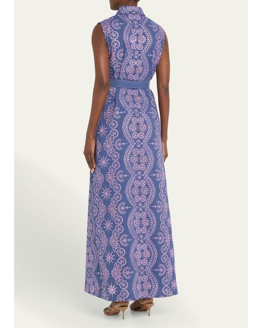 Evi Grintela Blue Valerie Eyelet-embroidered Linen Maxi Dress
