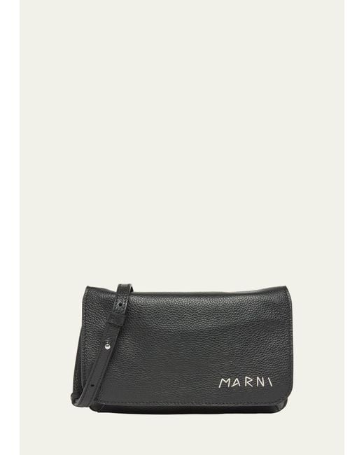 Marni Gray Flap Calfskin Pochette Crossbody Bag
