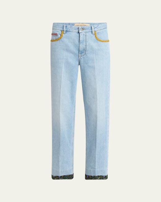 Valentino Garavani Blue Floral Trimmed Pants