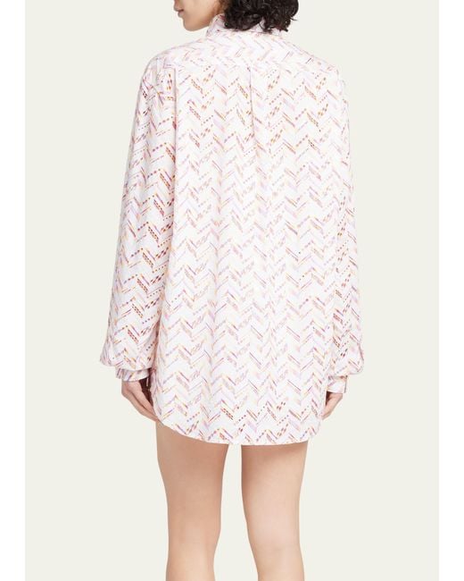 Missoni Natural Chevron Broderie Anglaise Long-sleeve Collared Shirt