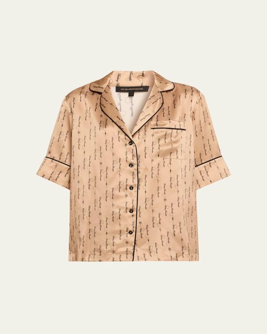 Kiki de Montparnasse Natural Script-Print Silk Lounge Top