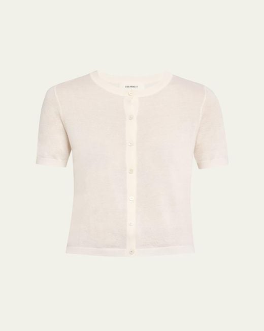 Lisa Yang Natural Charlotte Short-Sleeve Cashmere Cardigan