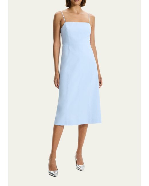 Theory Blue Strappy A-line Linen-blend Midi Dress