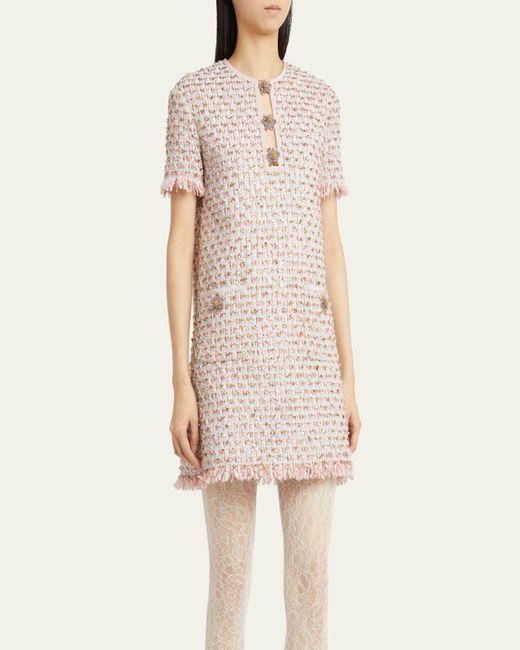 Valentino Garavani Natural Ribbon Tweed Frayed Mini Dress