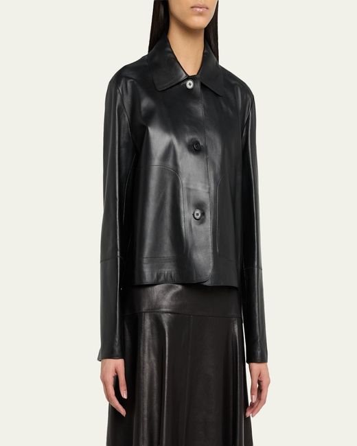 Arma Black Emy Cropped Button-Down Leather Jacket