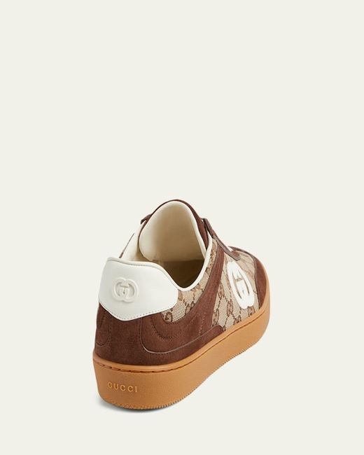 Gucci Brown G75 Suede And Gg Supreme Retro Low-Top Sneakers for men