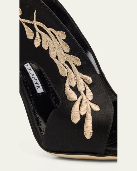 Manolo Blahnik Black Pancrabonu Embroidered Satin Sandals