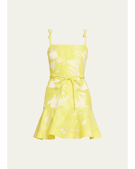 Alexis Yellow Alik Textured Floral Jacquard Mini Dress