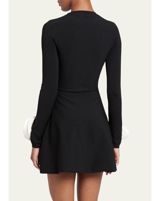 Valentino Garavani Black Rosette Cuff Long-sleeve Mini Sweater Dress