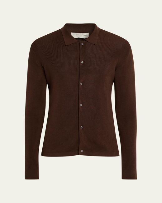 Officine Generale Brown Brent Slim Knit Button-Down Shirt for men