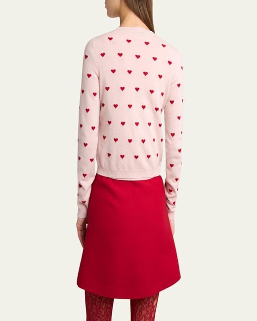 Valentino Garavani Pink Jacquard Hearts Wool-Cashmere Cardigan
