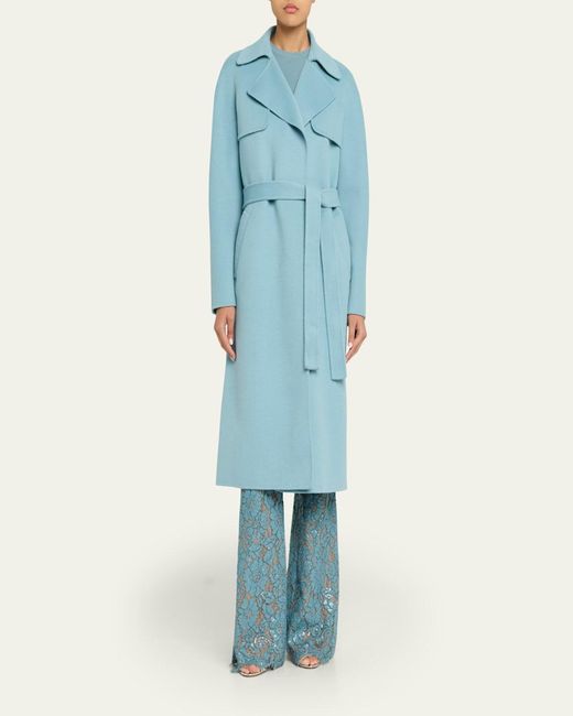 Michael Kors Blue Wrap-Front Plush Wool Coat