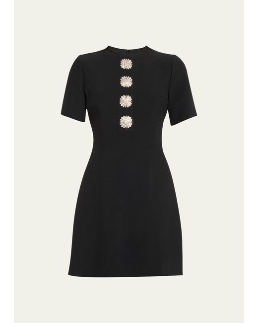 Andrew Gn Black Crystal Button Mini Dress