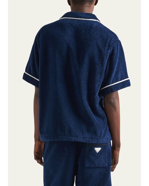 Prada Blue Terry Cloth Camp Shirt for men