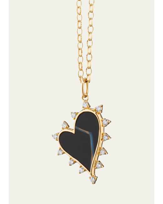 Monica Rich Kosann White Black Agate Heart Necklace With Diamonds
