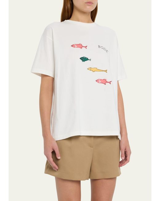 Bode Natural Fish Appliqué Cotton T-shirt