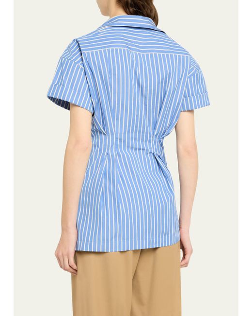 Dries Van Noten Blue Click Stripe Lace-up Shirt