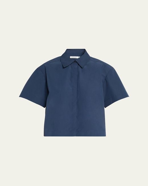 Jonathan Simkhai Blue Bernie Pleated Short-Sleeve Shirt