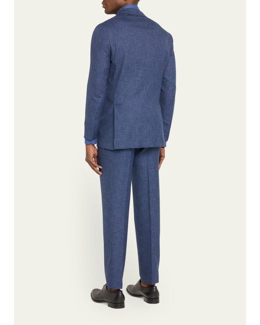 Kiton Blue Mini-houndstooth Wool Suit for men