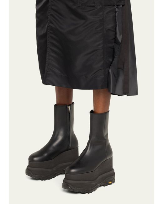 Sacai Black Leather Platform Ankle Boots