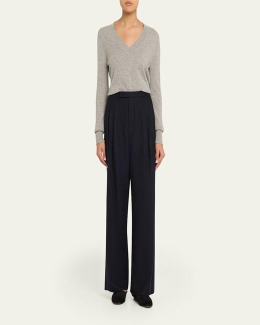 Vince Blue Pleated Mid-Rise Wide-Leg Trousers