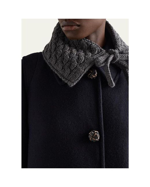 Prada Blue Loden Leather-Button Single-Breasted Wool Coat