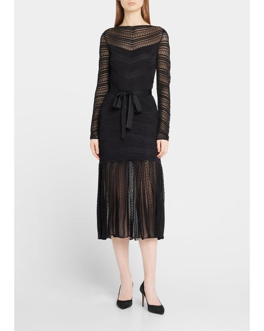 Carolina Herrera Chevron Stripe Long-sleeve Midi Dress in Black | Lyst
