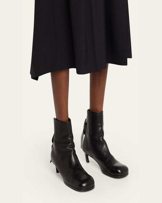 Sacai Black Puller Leather Ankle Booties